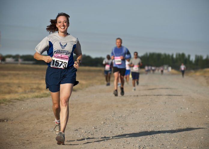 Woman running in a race